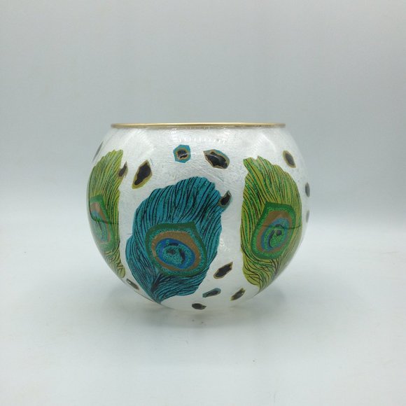 Peacock Feathers Ribbon on a 6" Bubble Bowl - Picture 1 of 1